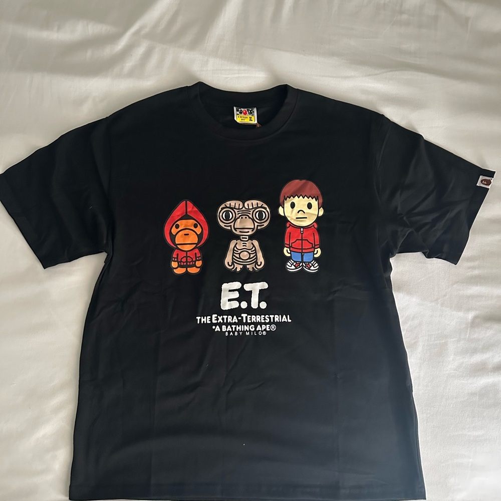 Bape Black Tee with Red and Cream E.T. Character Graphics